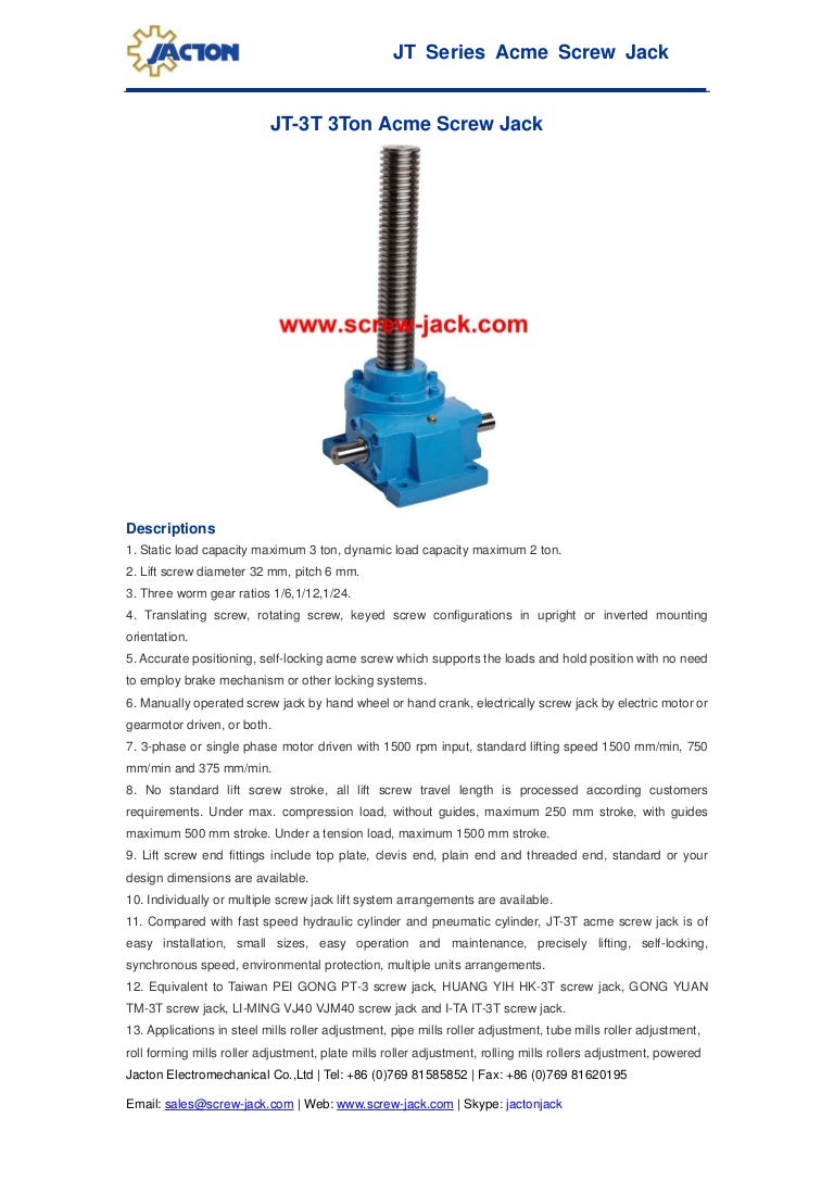 Jt 3 t acme screw jack, 90 degree screw type gearbox, 2 inches machin…