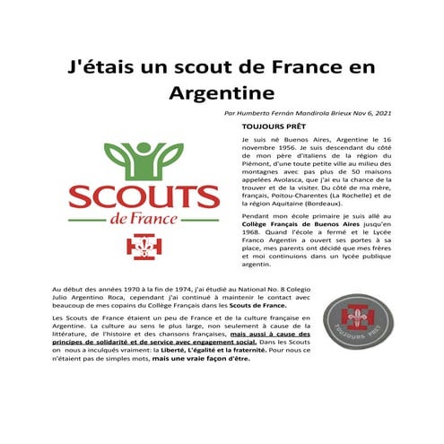 J'étais un scout de france en argentine