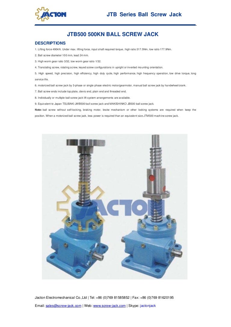Jtb 500 kn ball screw jack, heavy duty ball screw jacks, 50t support