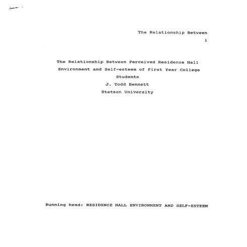 The Relationship Between Perceived Residence Hall Environment and Self-esteem...
