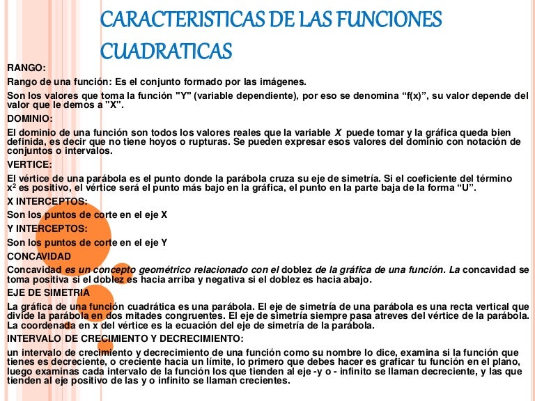 Características de las funciones cuadraticas