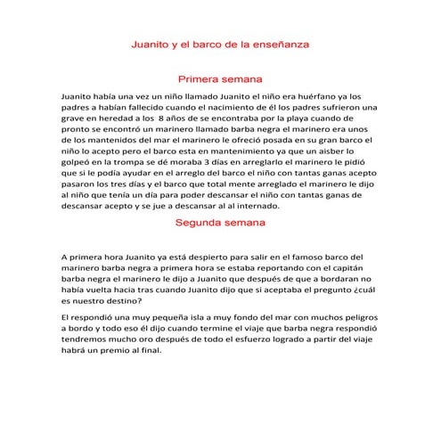Juanito y el barco de las enseñanzas