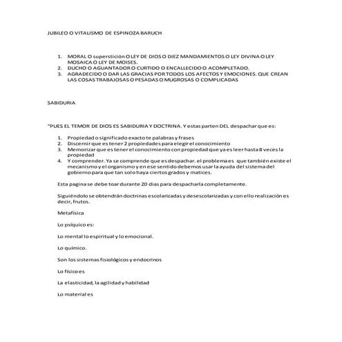 Jubileo o vitalismo  de espinoza baruch