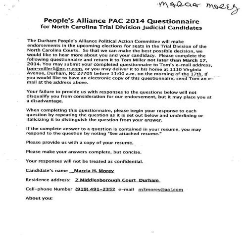 James Hill 2014 PA-PAC Questionnaire | PDF