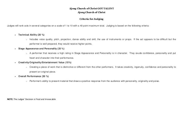 Criteria for judging