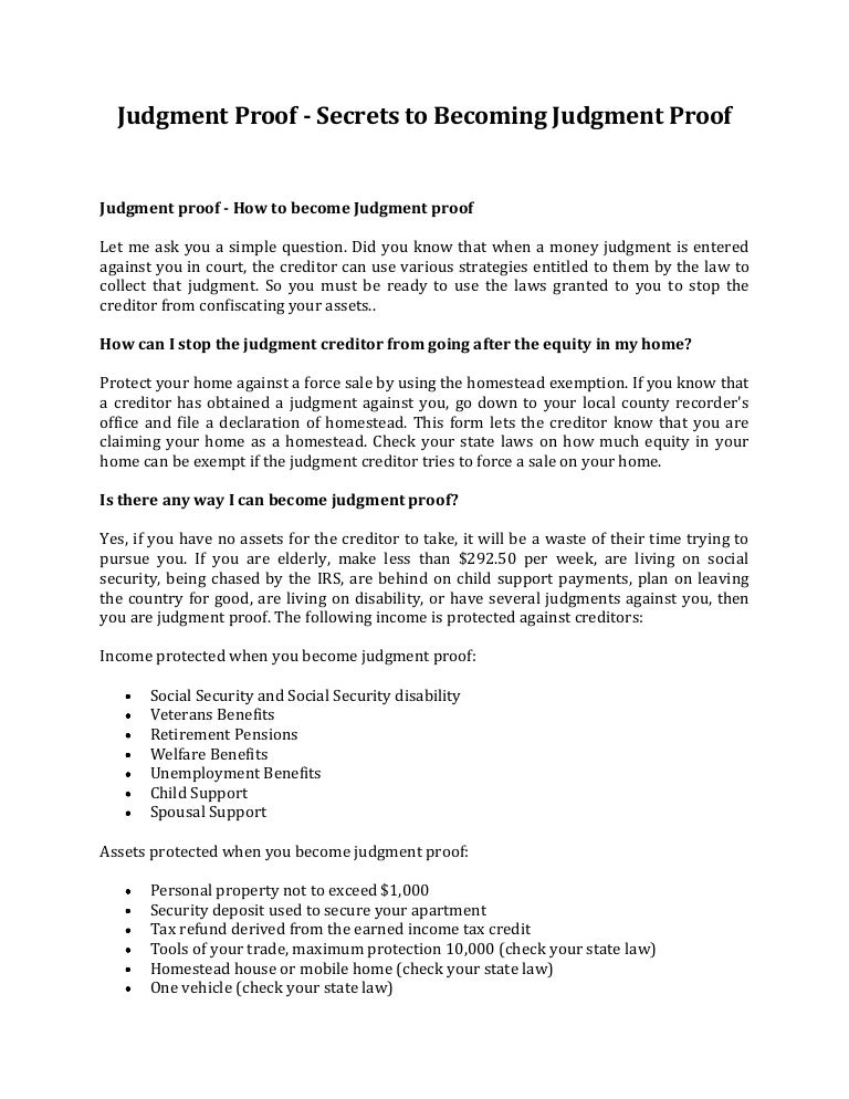 Judgment proof secrets to judgment proof