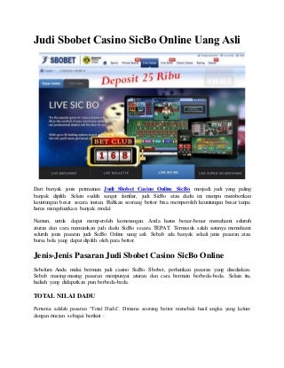 Judi sbobet casino sic bo online uang asli