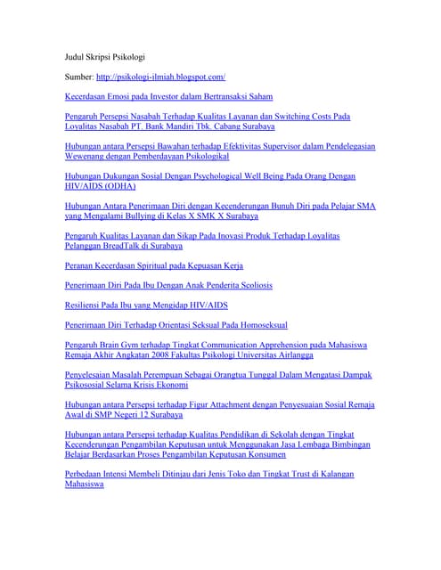 Judul Skripsi Psikologi