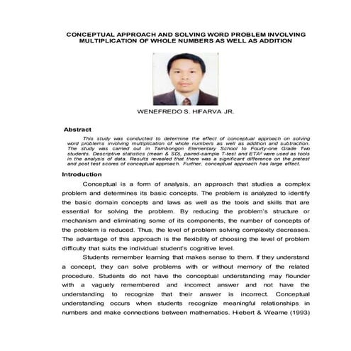 CONCEPTUAL APPROACH AND SOLVING WORD PROBLEM INVOLVING MULTIPLICATION OF WHOL...