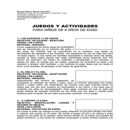 Juegos y actividades de Educación Física para niños de 6 años 