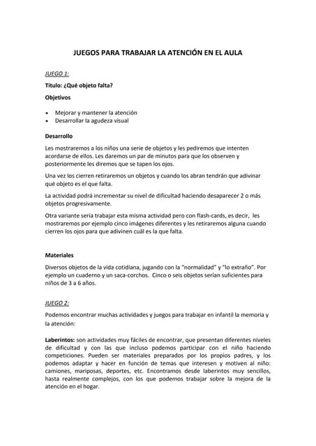 Juegos para trabajar la atención