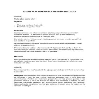 Juegos para trabajar la atención
