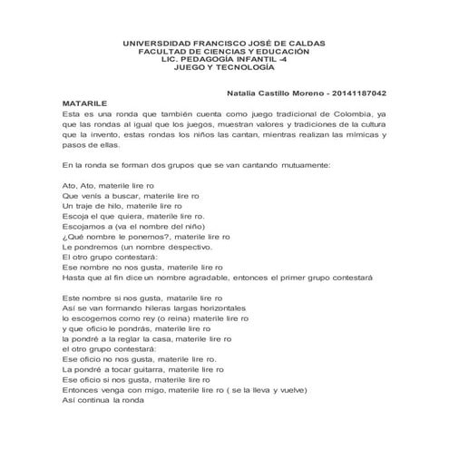 Juego tradicional matarile rile ro | DOCX