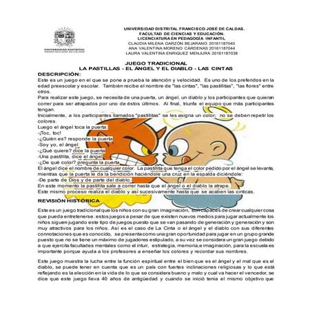 Juego tradicional el ángel y el diablo