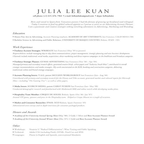 Julia Lee Resume