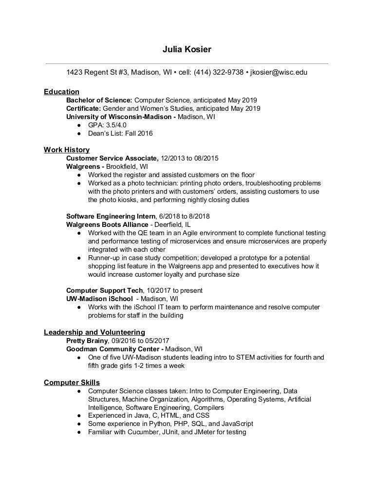 Julia Kosier S Resume