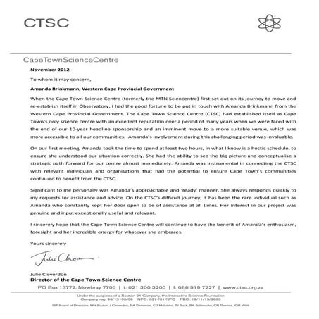 Julie cleverdon sciencentre reference