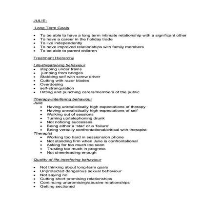 Julie goals and treatment hierarchy