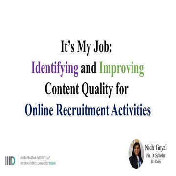  It's MY JOB: Identifying and Improving Content Quality for Online recruitmen...