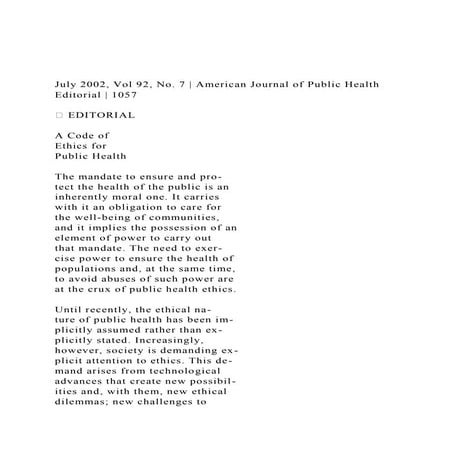 July 2002, Vol 92, No. 7  American Journal of Public Health E.docx