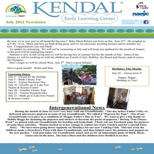 July  2012 newsletter