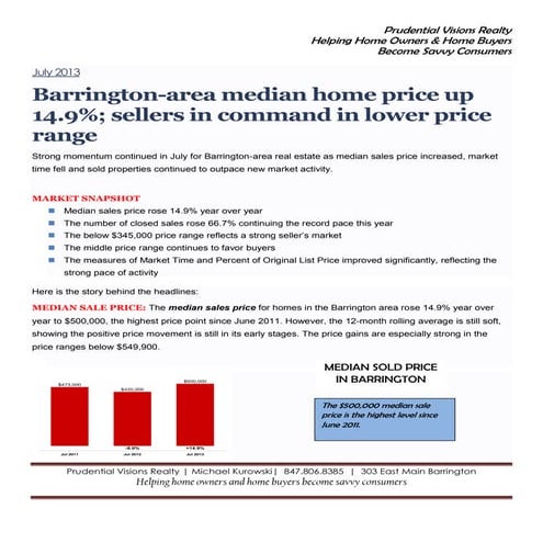 July 2013 Barrington Area Market Report