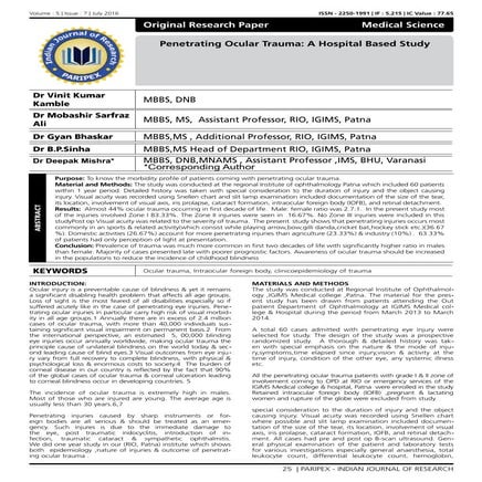 July 2016  penetrating ocular trauma