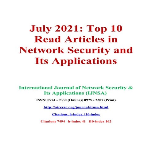 July 2021 - Top 10 Read Articles in Network Security & Its Applications
