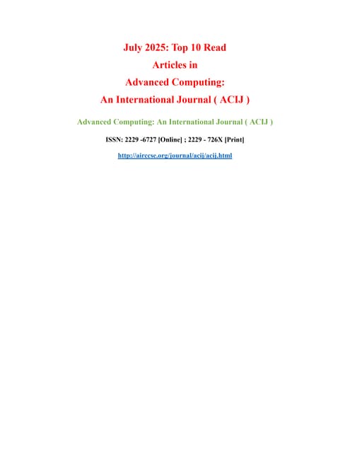 July 2025-Top 10 Read articles ACIJ Advanced Computing: An International Jour...