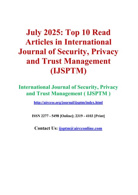July 2025 - Top 10 Read Articles in International Journal of Security, Privac...