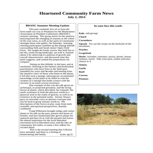 Heartseed Community Farm Newsletter - June 2, 2014 