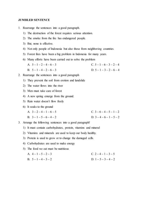 arrange the jumbled sentences