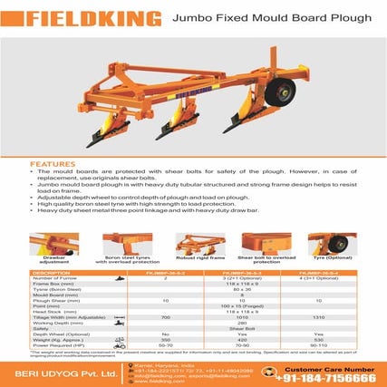 Jumbo Fixed Mould Board Plough Manufacturers & Suppliers - FieldKing | PDF