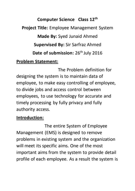 Employee Management System Project Propsal 