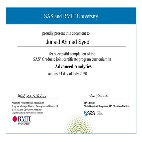 RMIT SAS Joint certificate in advance analytics