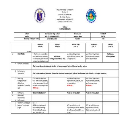 DLL Math Grade 7 second week