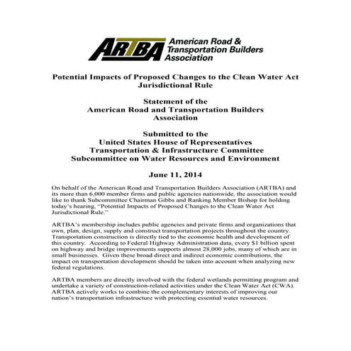 June 11 ARTBA T&I wotus hearing statement