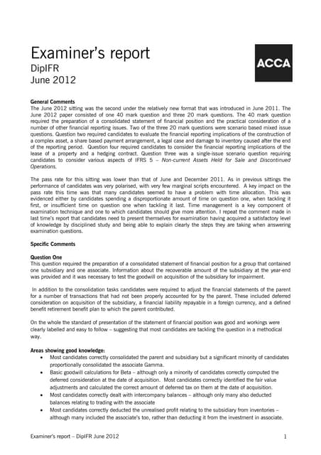 June 2012 Examiner Report
