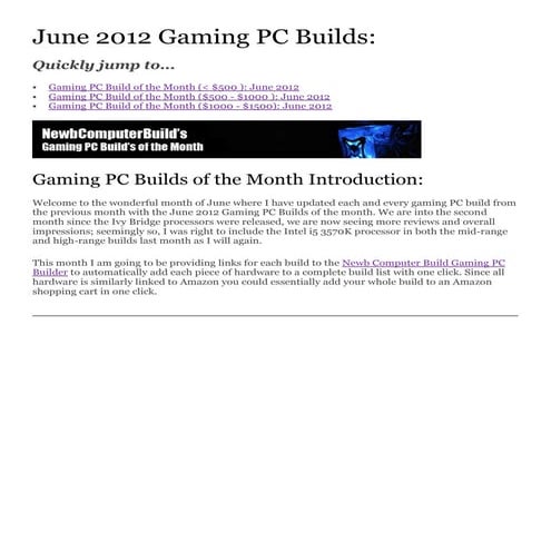 Gaming PC Builds - June 2012