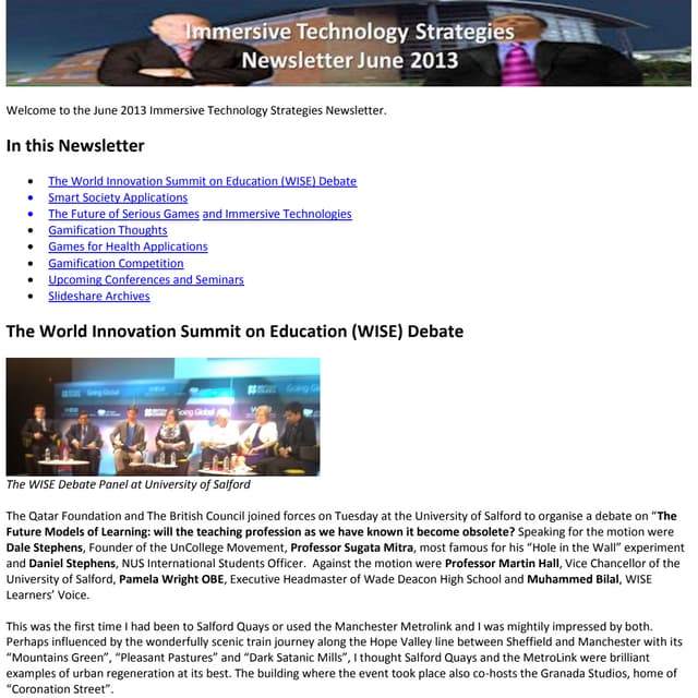 Immersive Technology Strategies June 2013 E-Newsletter