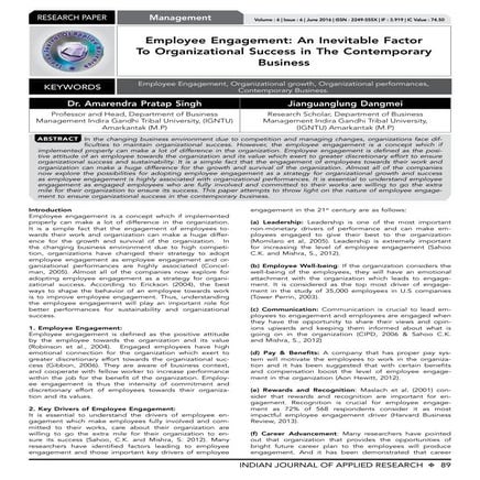 Employee Enagagement : An Inevitable Factor To Organizational Success in The ...