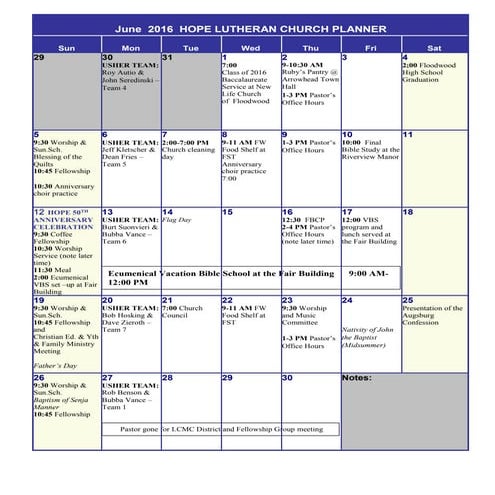 June 2016 calendar | PDF | Christianity | Religion & Spirituality