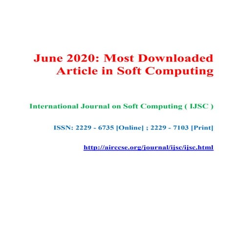 June 2020: Most Downloaded Article in Soft Computing  