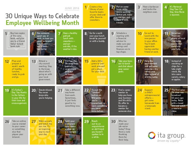 30 Unique Ways to Celebrate Employee Wellbeing Month [Calendar]