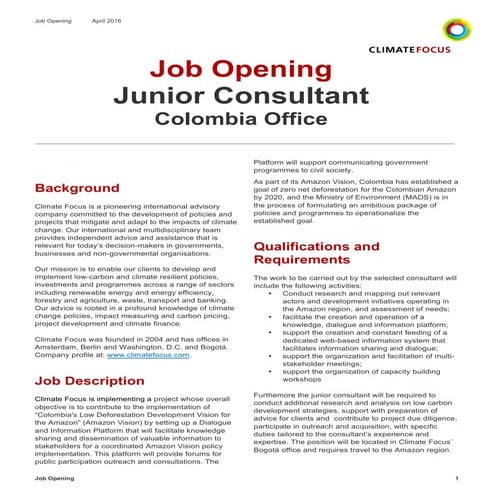 Vacante: Consultor Junior de cambio climático