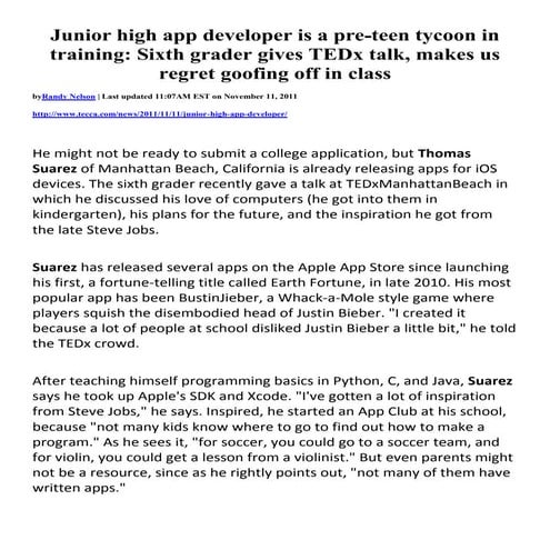 Junior high app developer is a pre