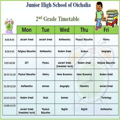 Junior high school of oichalia 2nd grade timetable | PPTX