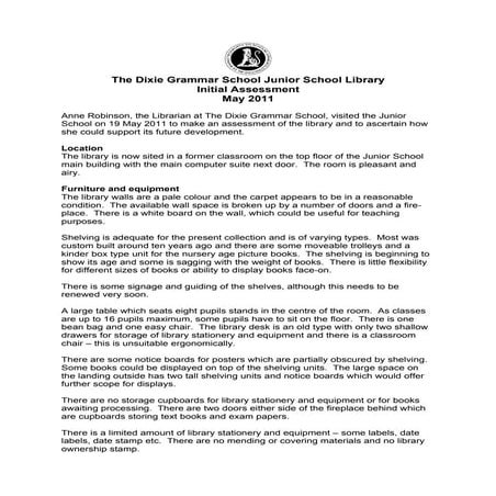 Junior School Library Initial Assessment