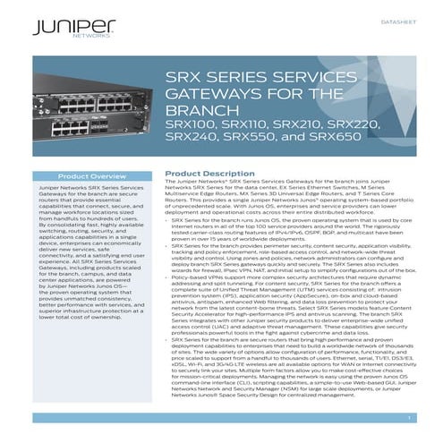Juniper Networks SRX Branch Solutions