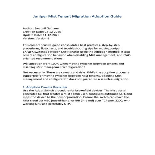 Juniper Mist Tenant Migration Adoption Guide | PDF
